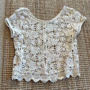 Anthropologie White Crochet Lace Short Sleeve Top
